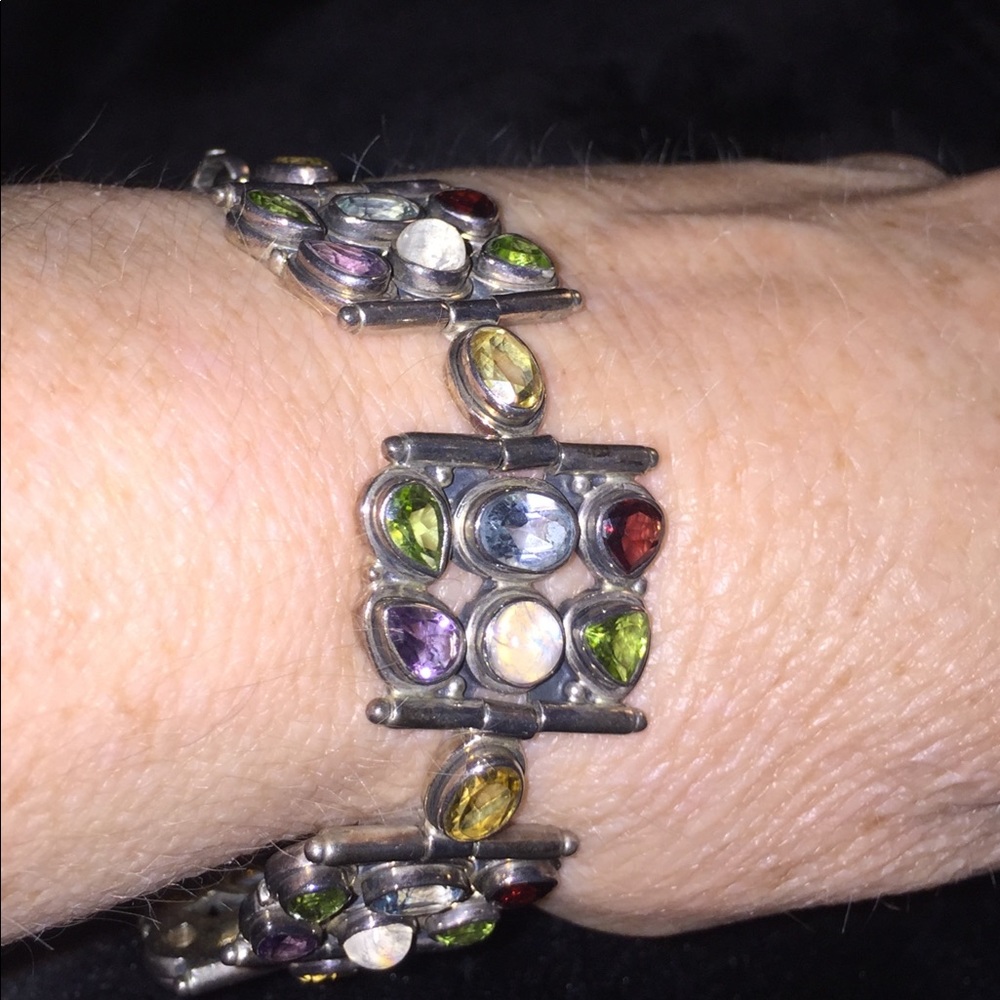 Multi Gemstone Sterling Silver Toggle Bracelet - image 2